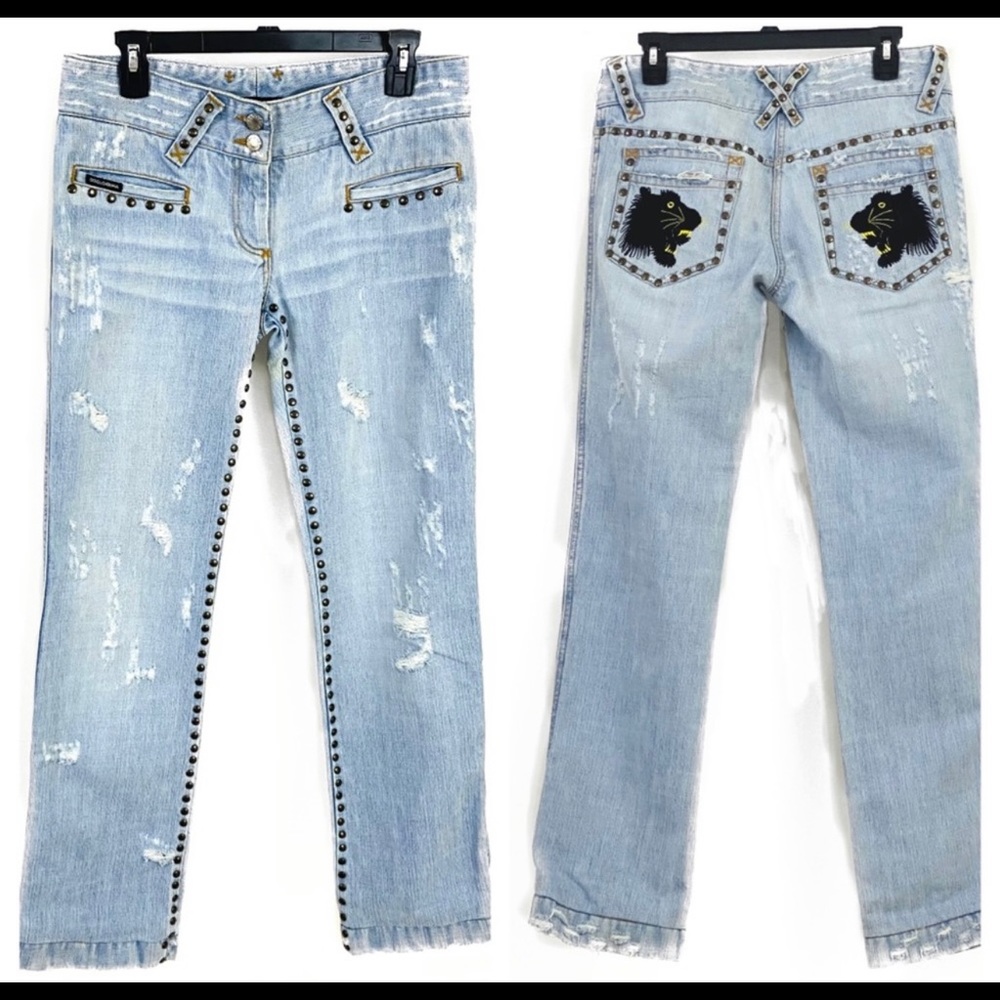 Dolce & Gabbana Tiger Studded Boot Cut Jeans